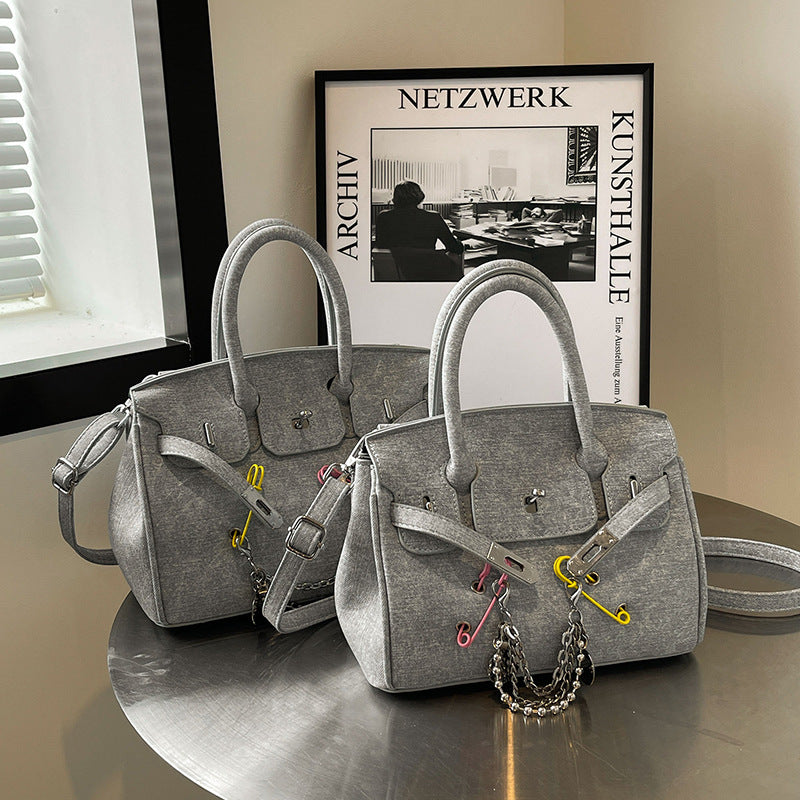 Retro Distressed Spoof Pin Rag Beggar Personality Denim Women's Shoulder Bag