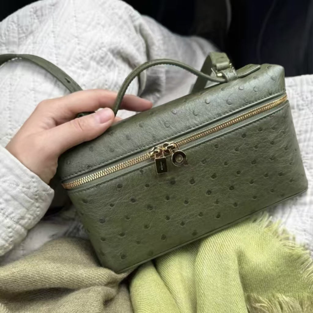 Outside Leather Ostrich Grain Cowhide Lunch Women's Handbag