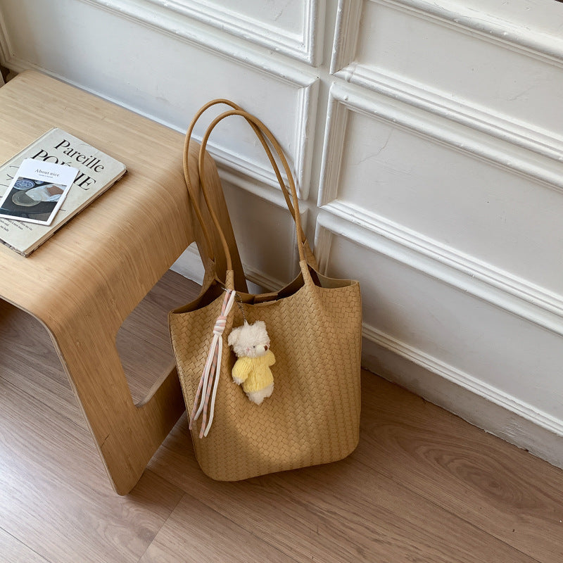 Women's Retro Mori Style Woven Fashion High Sense Large Tote Bag