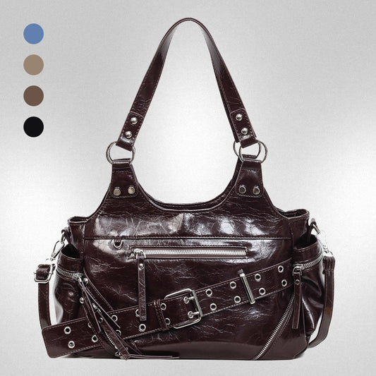 Retro Rivet Motorcycle Large Capacity Textured Women's Shoulder Bag