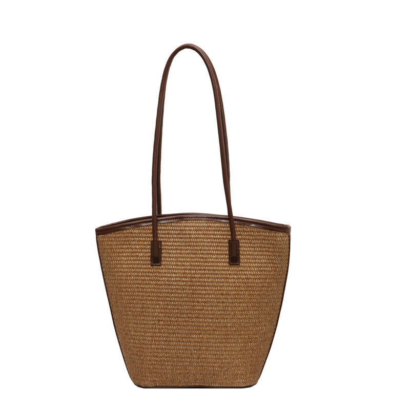 Women's Fashion Commuter Large Capacity Straw Woven Popular One Bucket Bags