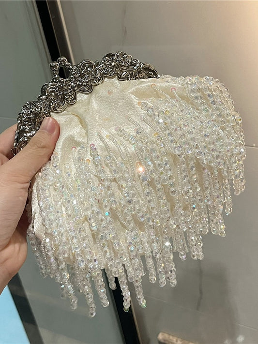 Beaded Tassel Lady Clutch Pearl Chain Women's Handbag