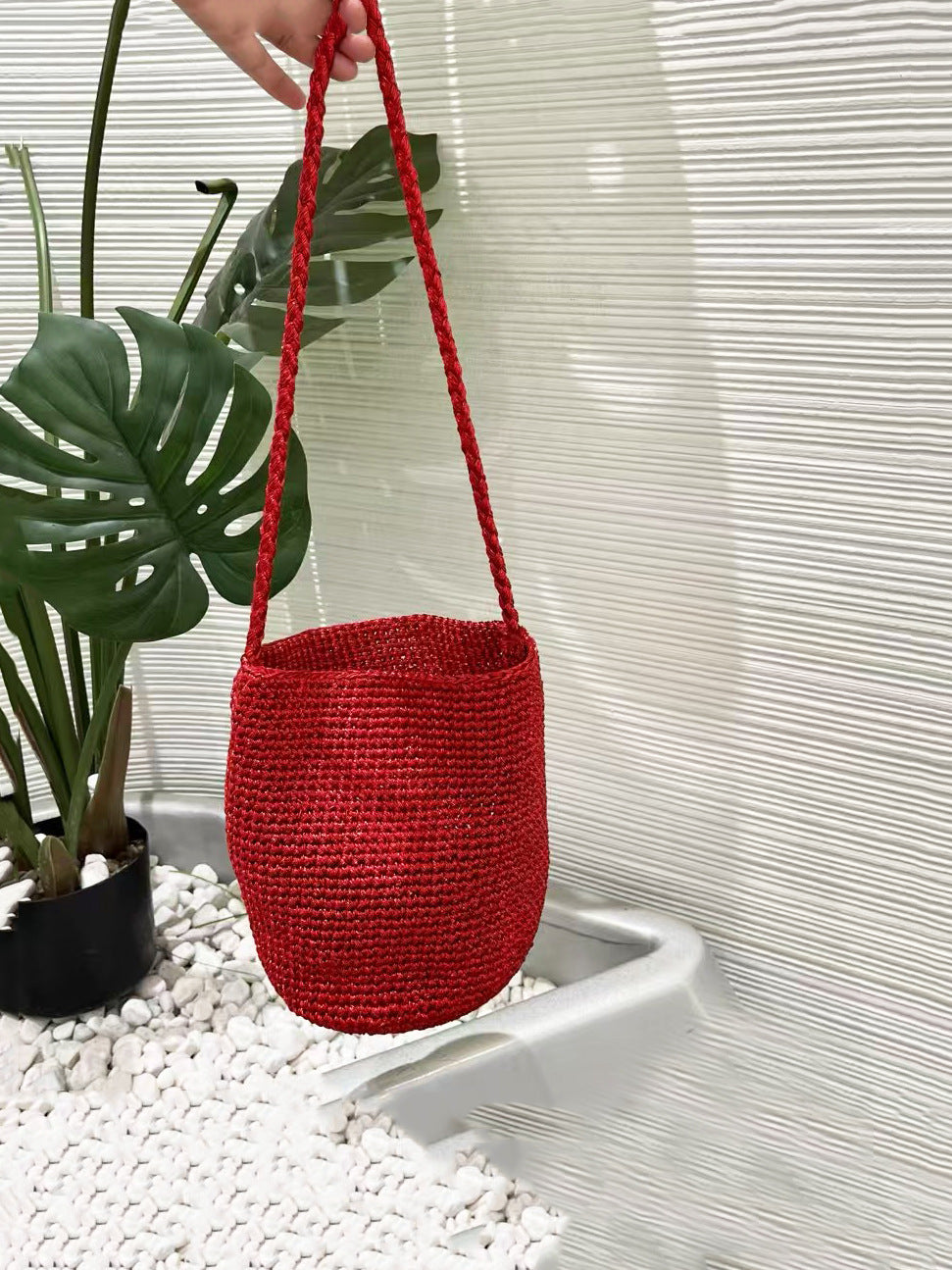 Women's Gold Thread Hand-woven Design Underarm Beach Bucket Bag