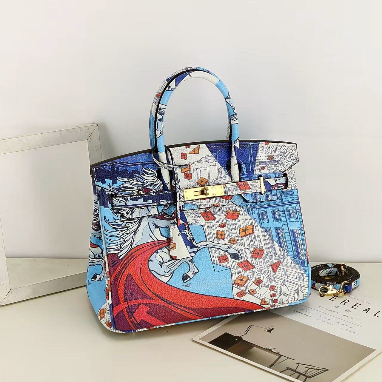 Women's Platinum Painted Top Layer Leather For Women's Handbag