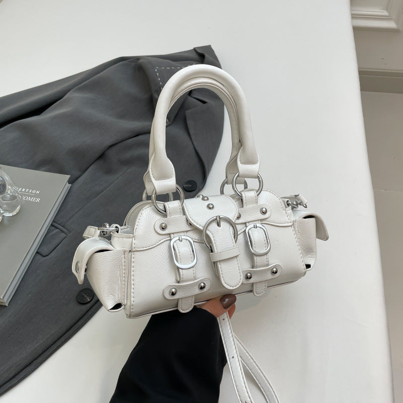 Women's Hot Style Fashion Western Solid Color Motorcycle Texture Women's Shoulder Bag
