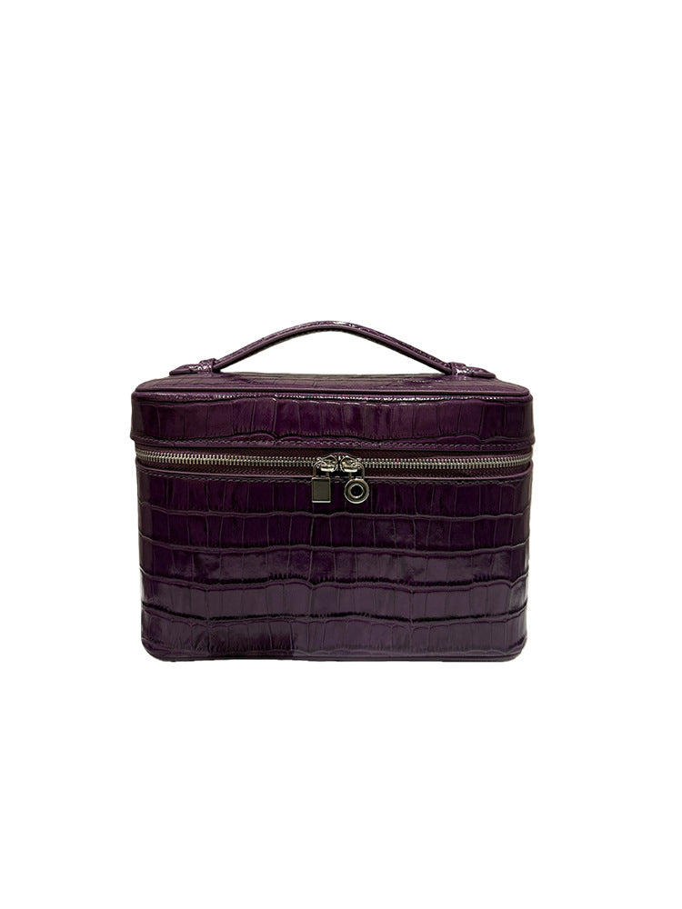 Layer Cowhide Crocodile Pattern Box Creme Cassis G. Purple Fashion Cosmetic Bags