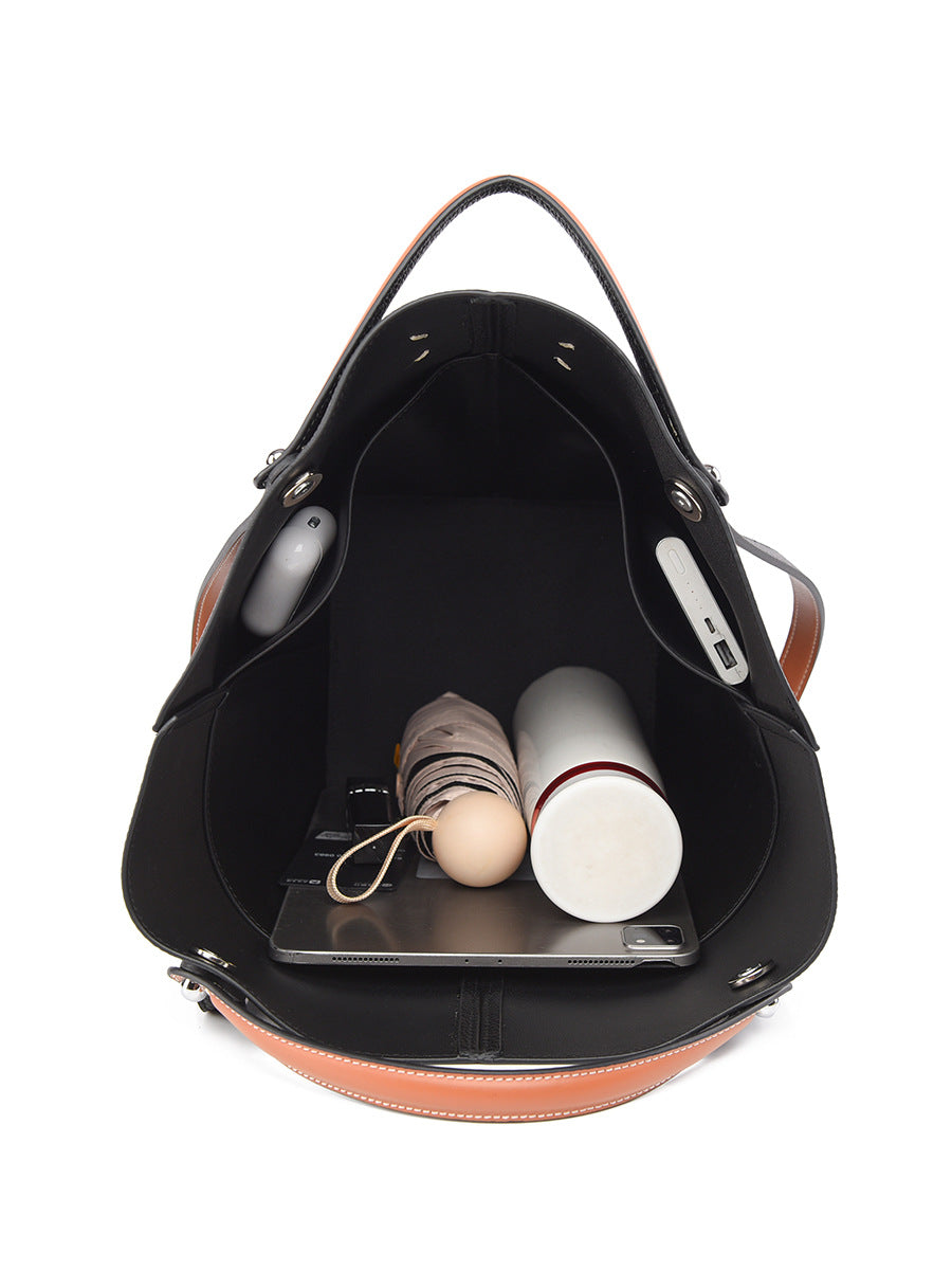 Fashion Mother Large Capacity Totes Contrast Color Commuter Bucket Bag