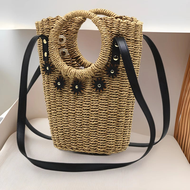 Women's Summer Hand-woven Pearl Flower Ethnic Style Straw One Beach Bags