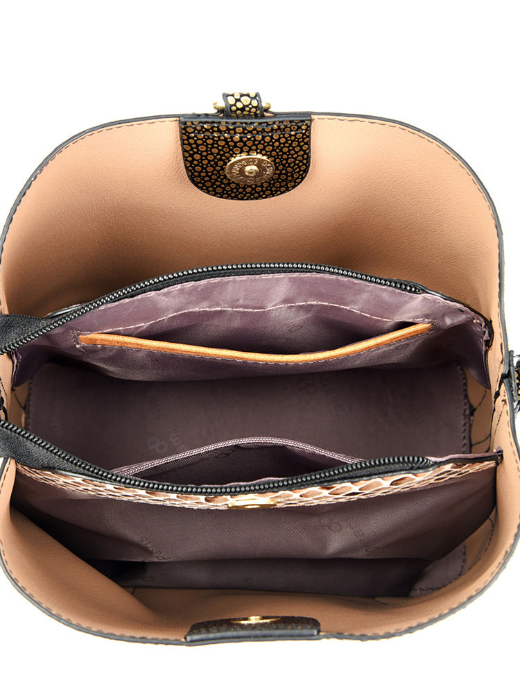 Women's Texture Snake Pattern Light Luxury Minority Bucket Bag