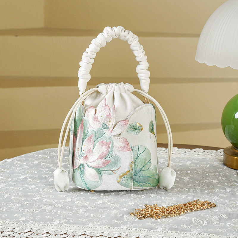 Lotus Peony Embroidered National Style Cheongsam Mini Women's Handbag