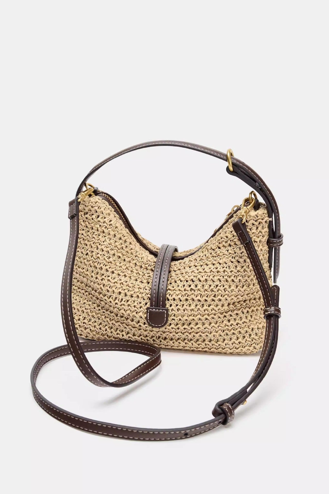 Home Mini Woven Drawstring Female Zip Underarm Bag