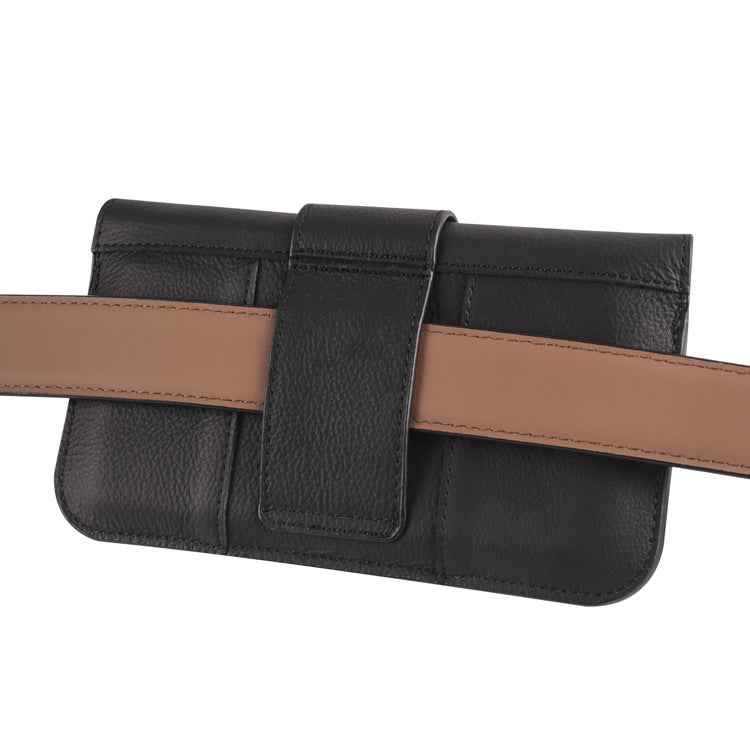 Men's Hanging First Layer Cattlehide Cover Horizontal Dad Phone Bags