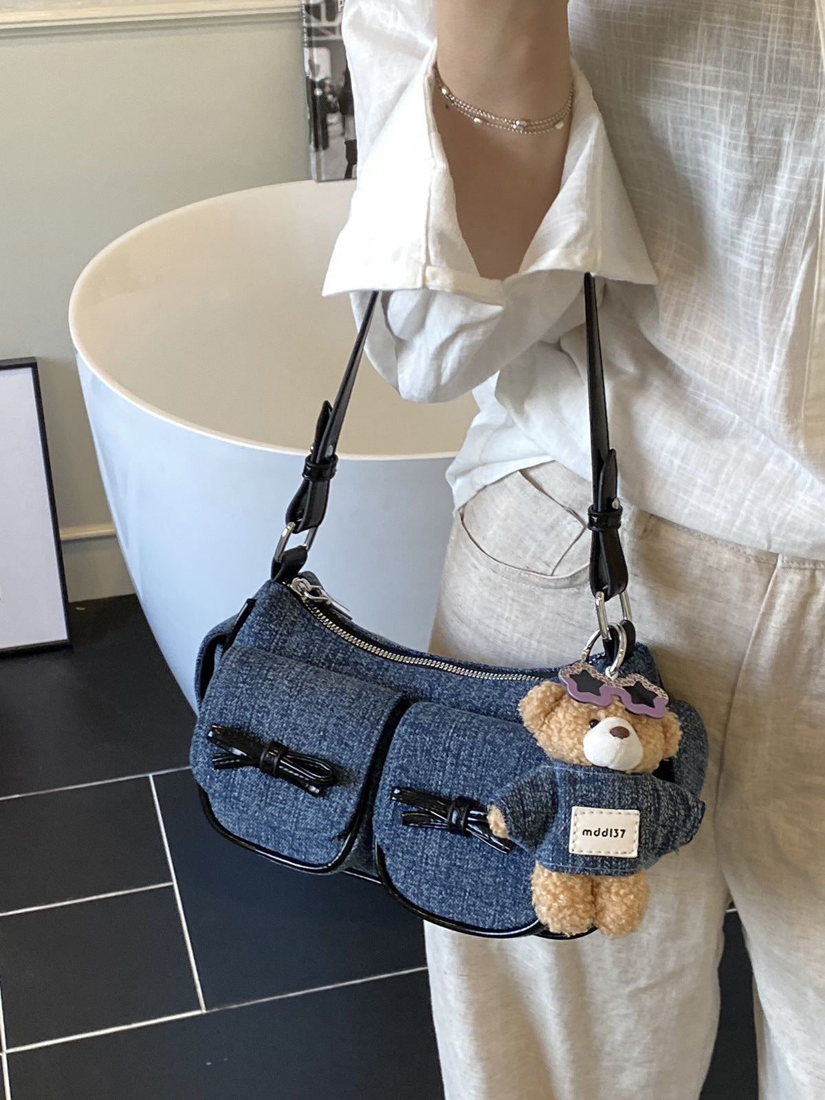 Women's Super Popular Niche Denim For Fashion Color Contrast Carrying Bags