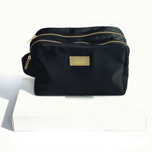 Home Classic Style Black Double Zipper Waterproof Large Capacity Cosmetic Bags