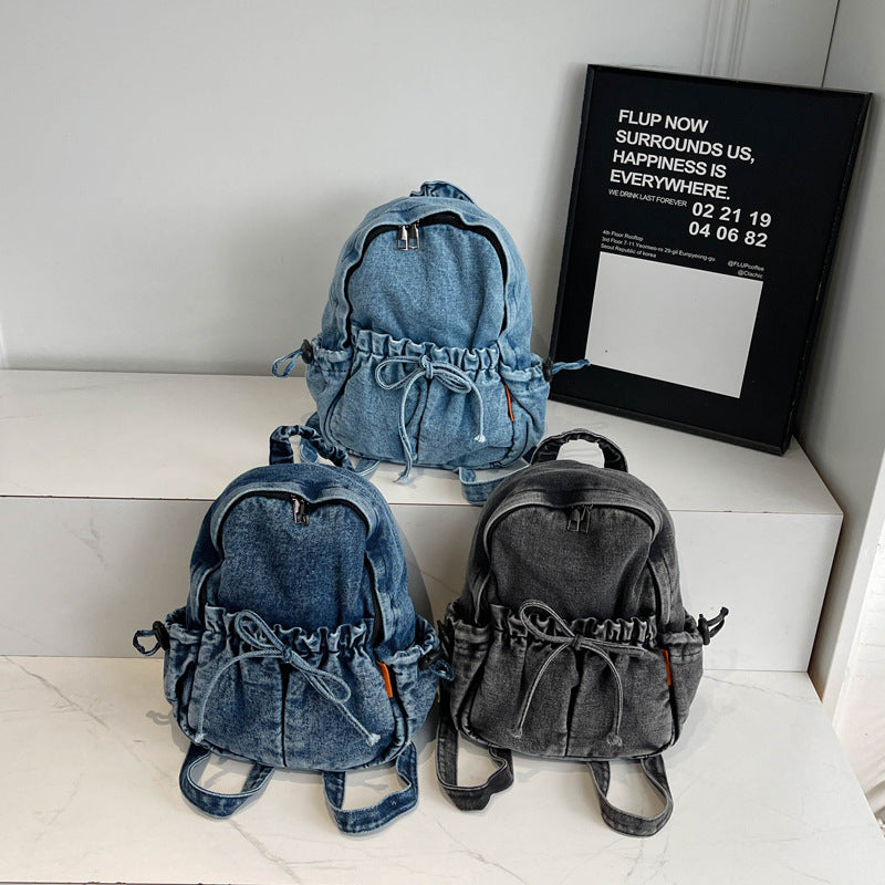 Retro Washed Denim Simple Leisure Style Backpacks
