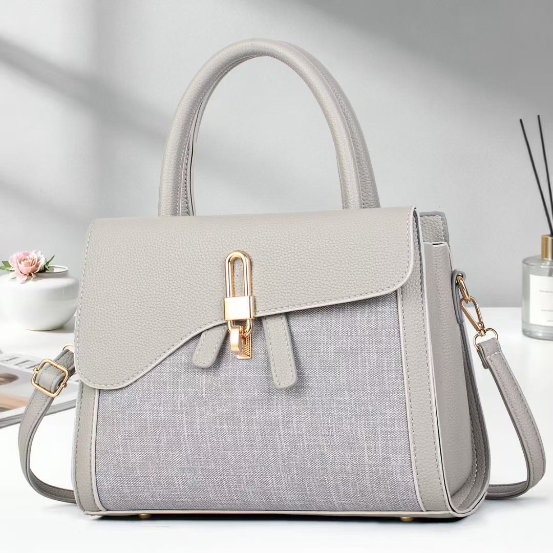 Women's High-grade Lychee Pattern Retro Patchwork Fabric Commuter Women's Handbag