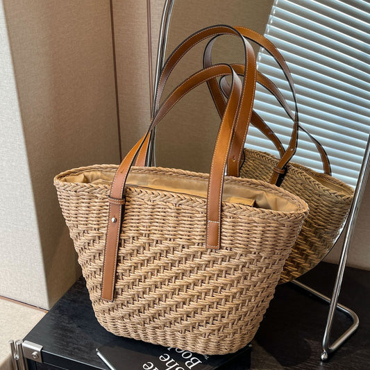Women's Seaside Beach Summer Woven Niche Straw Tote Bag