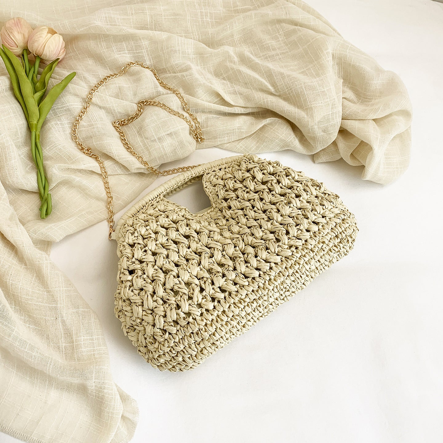 Women's Spring Weaving Straw Chain Stylish Good Underarm Bag