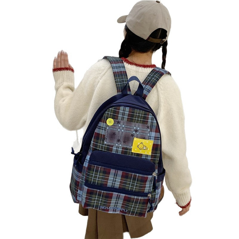 Durable Unique Plaid Fashion Junior Learning Leisure Backpack