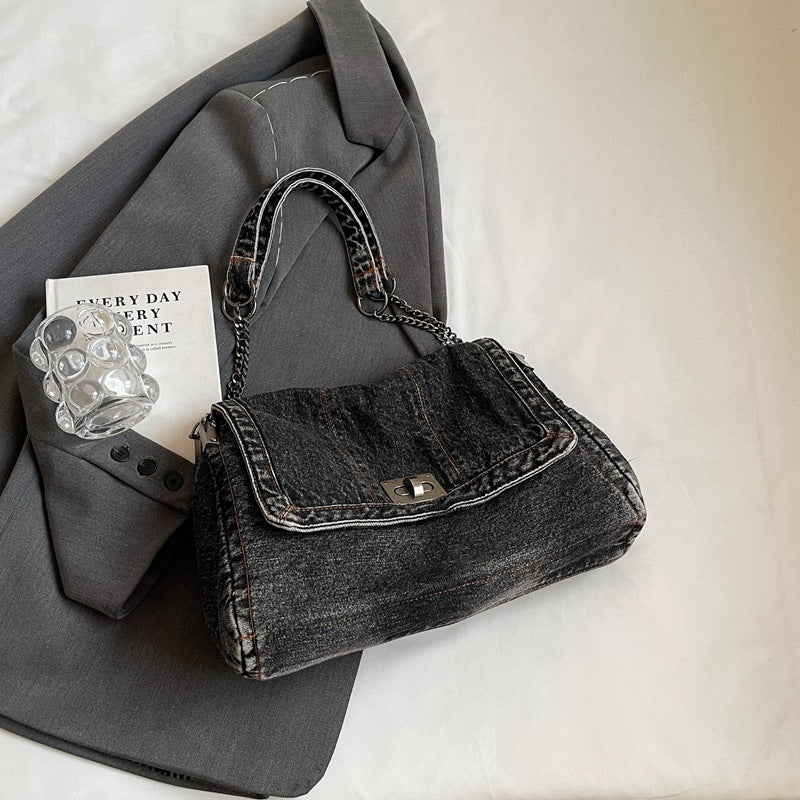 Women's Retro Denim High-grade Chain Large Capacity Bags
