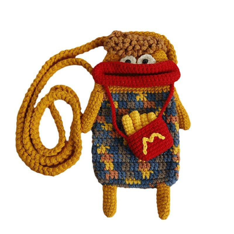 Women's Weaving Sausage Mouth Ugly Cute Wool Crocheted Cartoon Mobile Phone Bag