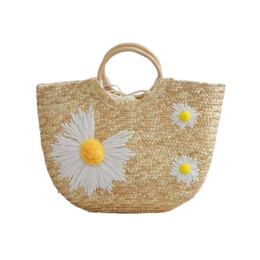 Women's Style Little Daisy Straw Wooden Woven Bags
