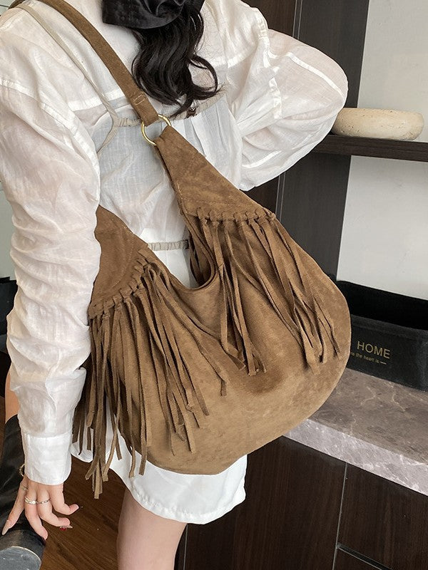 Women's Large Capacity Crescent Trendy Simple Deerskin Veet Retro Bags