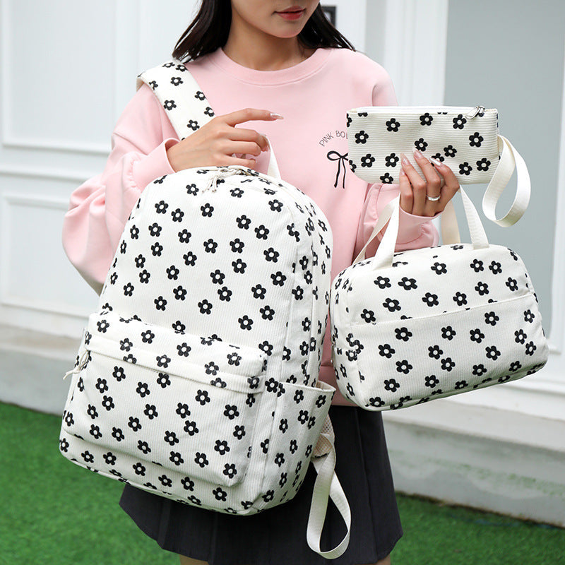 Corduroy Printed Computer Blue Girlish Primary Backpacks