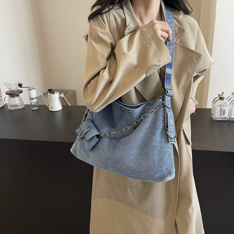 Women's Denim Fashion Chain Large Capacity Versatile Shoulder Bags