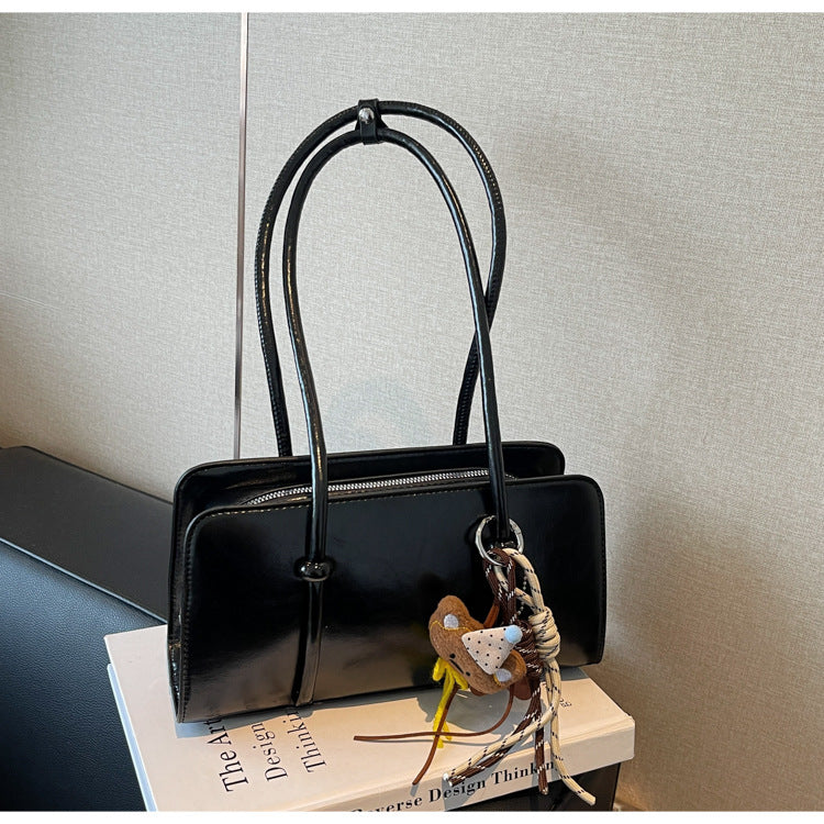 Elegant Underarm Retro Bright Noodle Texture Portable Baguette Large Women's Shoulder Bag