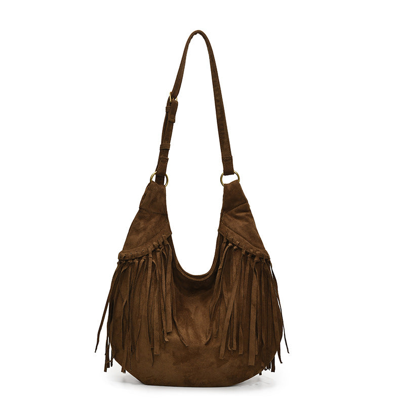 Women's Large Capacity Crescent Trendy Simple Deerskin Veet Retro Bags