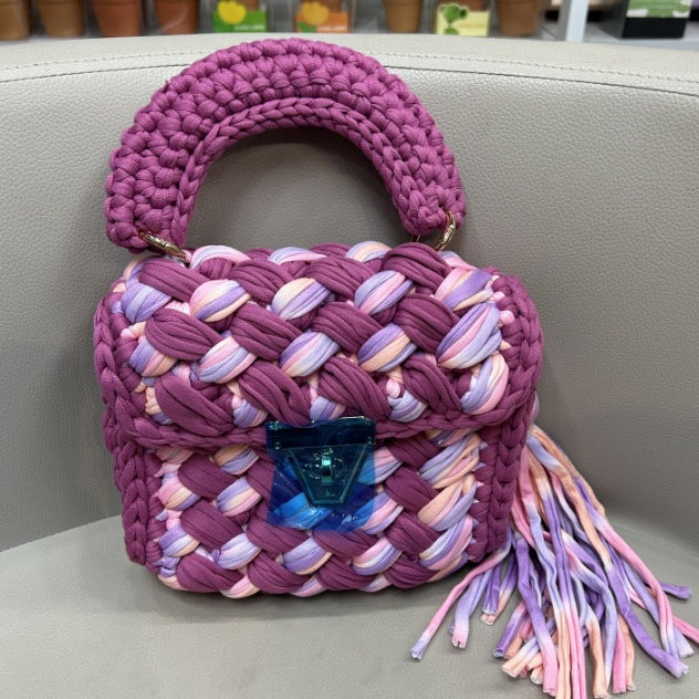 Contrast Color Handmade Finished Strip Thread Wool Bearded Bags