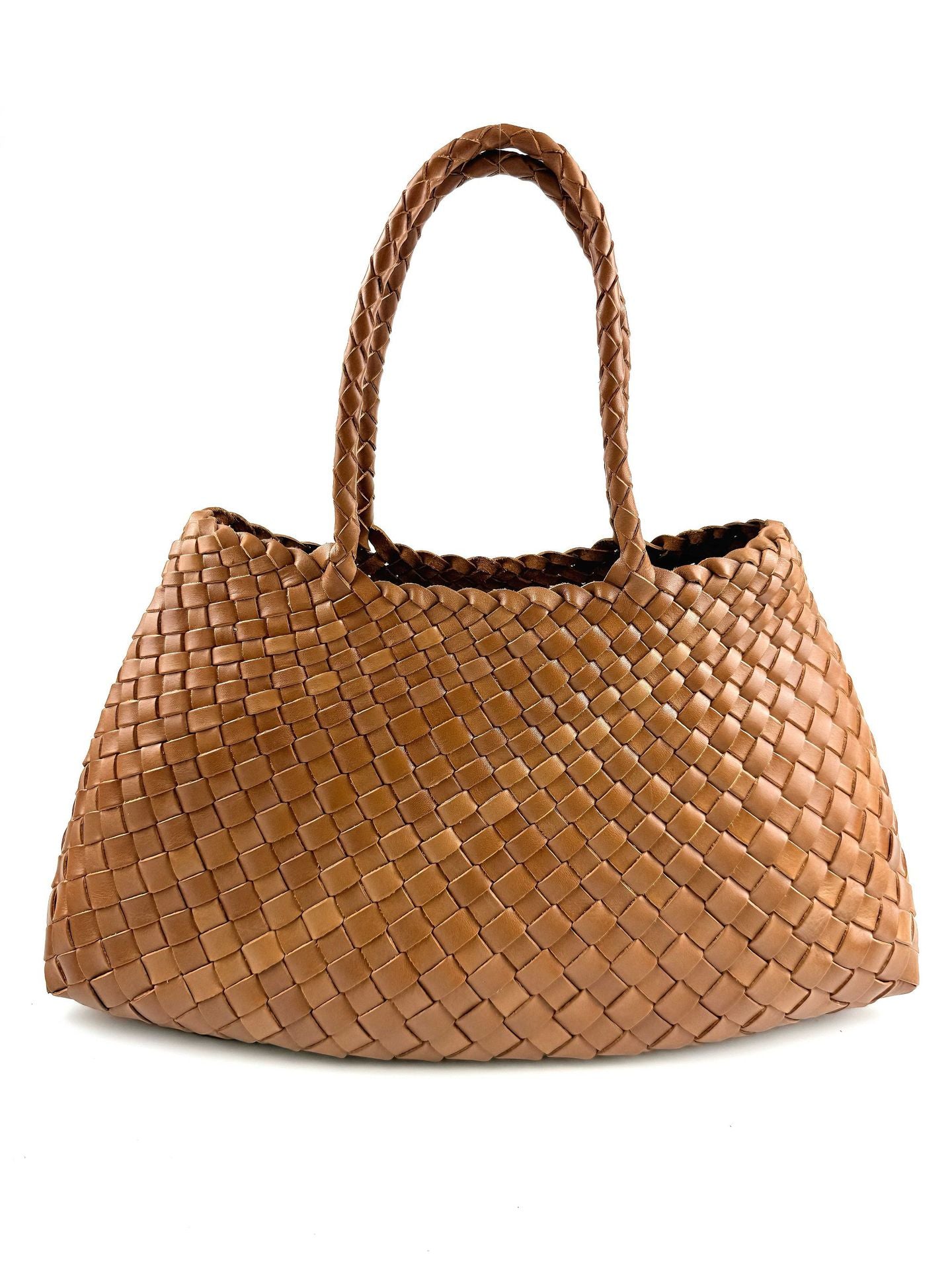 Women's Large Woven First Layer Cowhide Boat Genuine Leather Portable Urban Bags