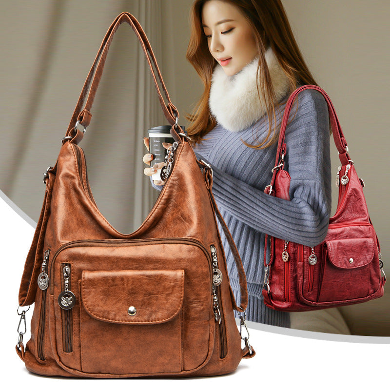 Durable Women's Retro Soft Leather Mother Women's Shoulder Bag