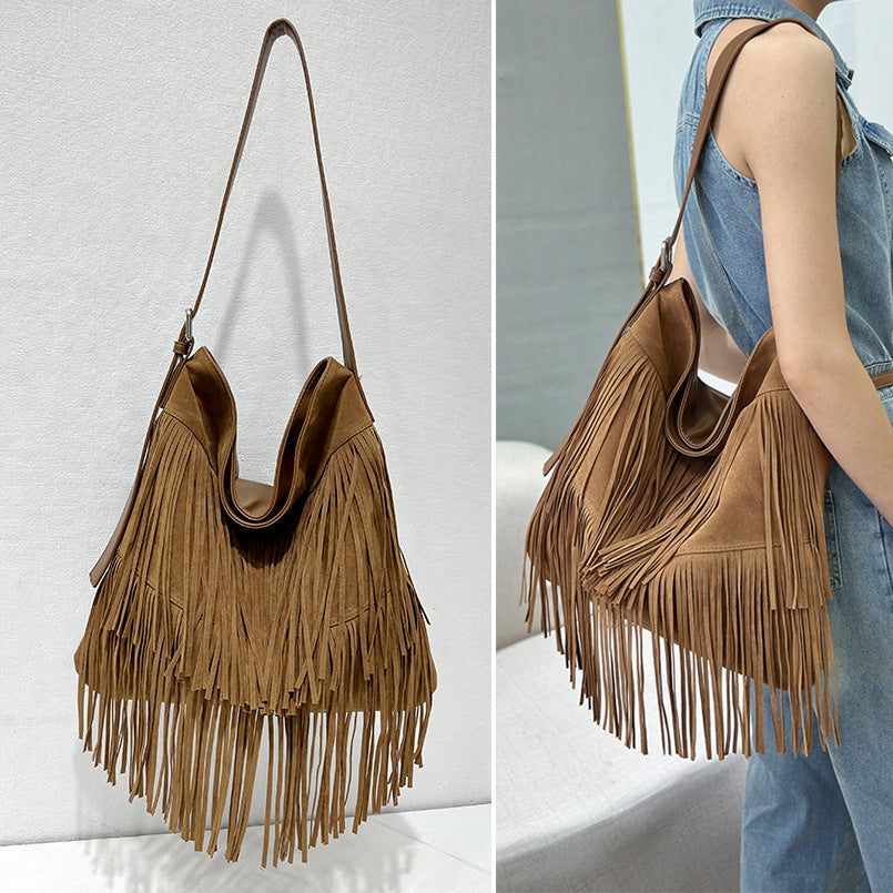 Women's Double-sided Veet Tassel Large Capacity Lazy Handbags