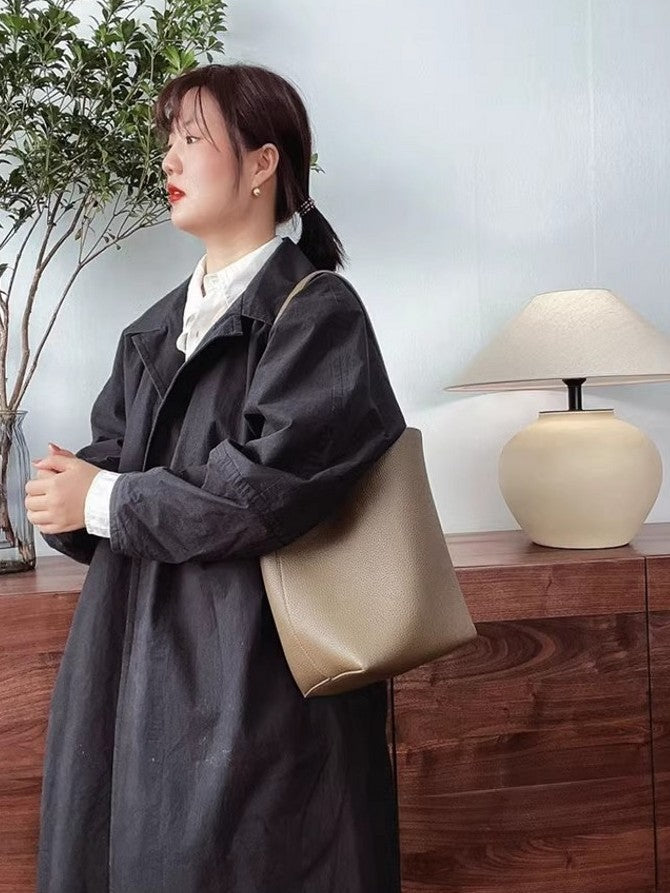 First Layer Cowhide Genuine Leather High-grade Fashion Commuting Bucket Bag