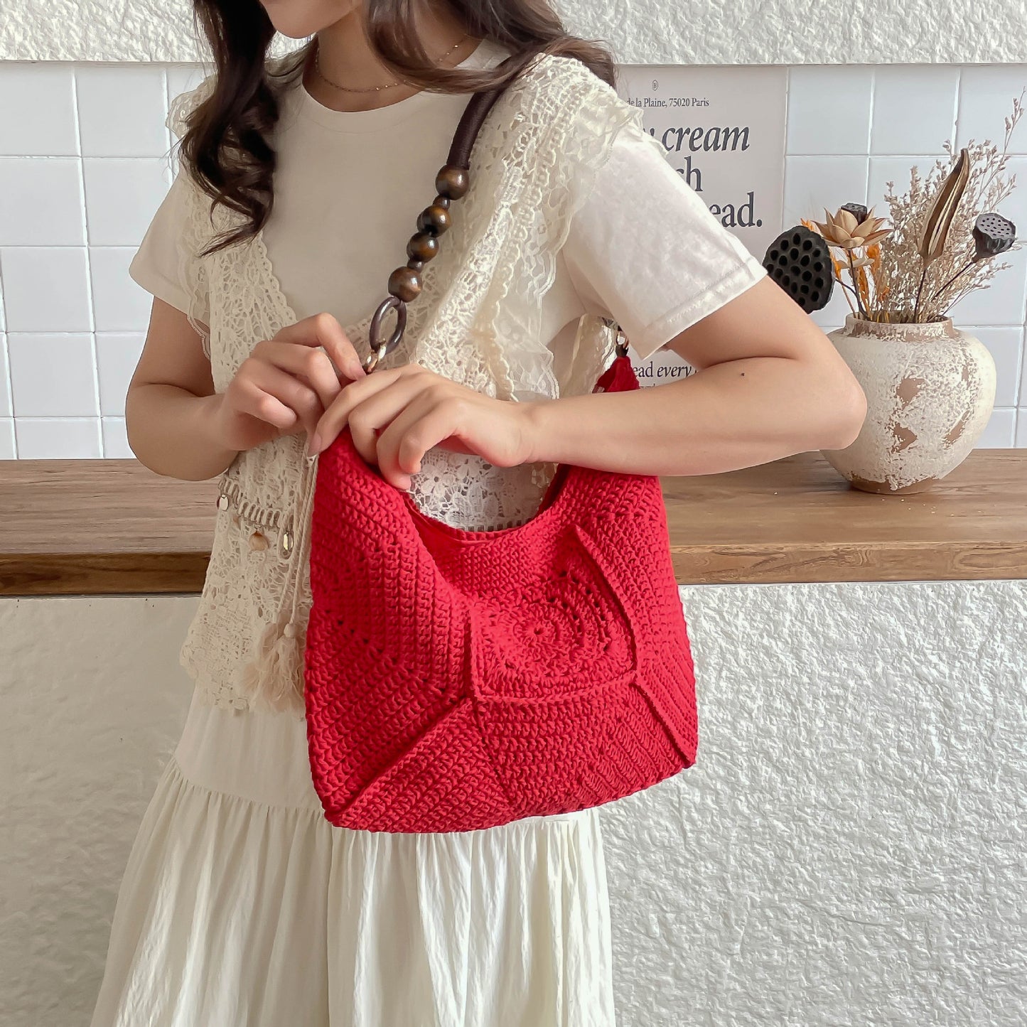 Style Vintage Hand-woven Crocheted Underarm Good-looking Shopping Shoulder Bags