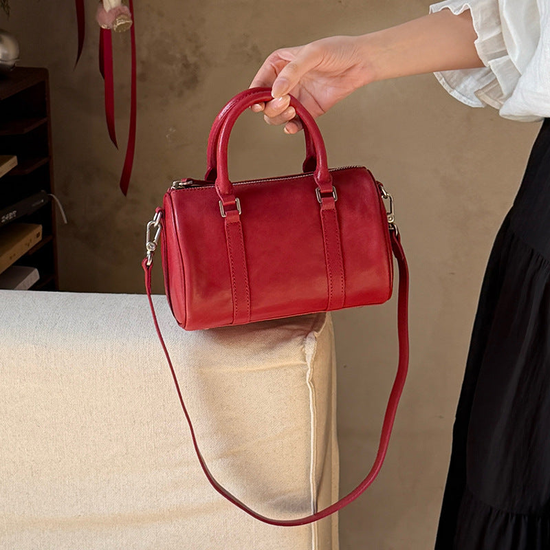 Women's Niche Bowling Vegetable Tanning Leather Retro High-grade Portable Women's Shoulder Bag