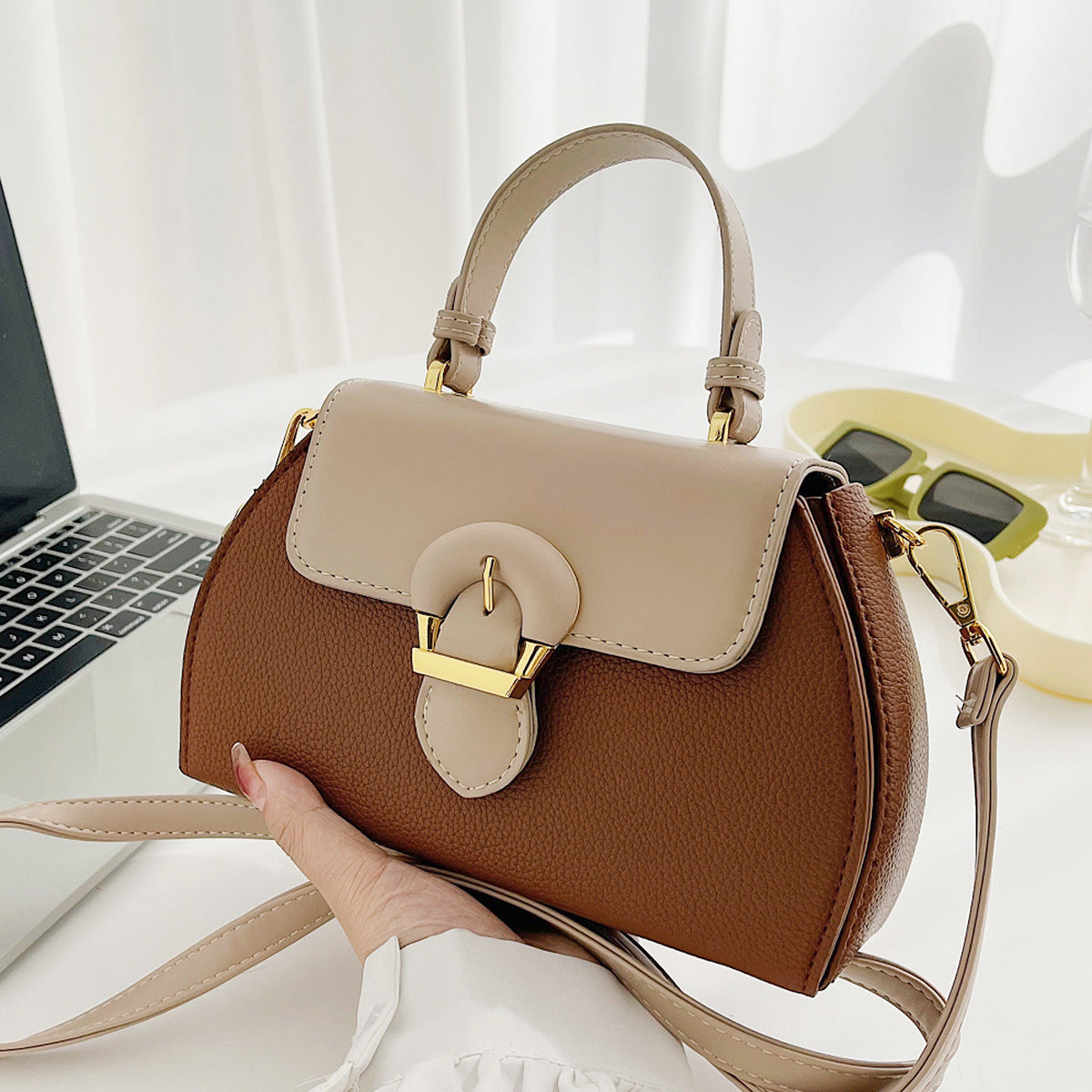 Women's Retro Color Contrast Patchwork Niche Design Women's Handbag