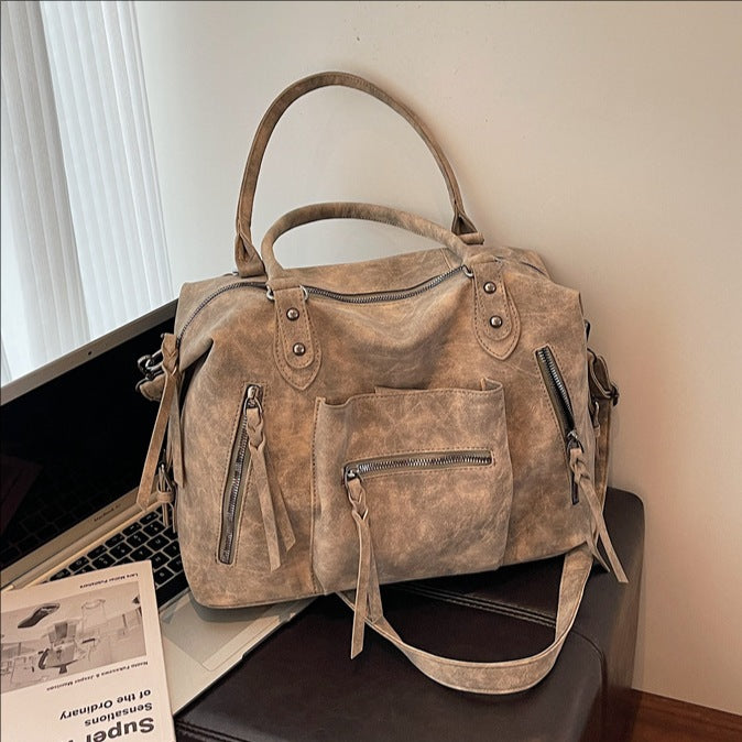 Women's Spring Retro Portable Soft Leather Large Tote Bags