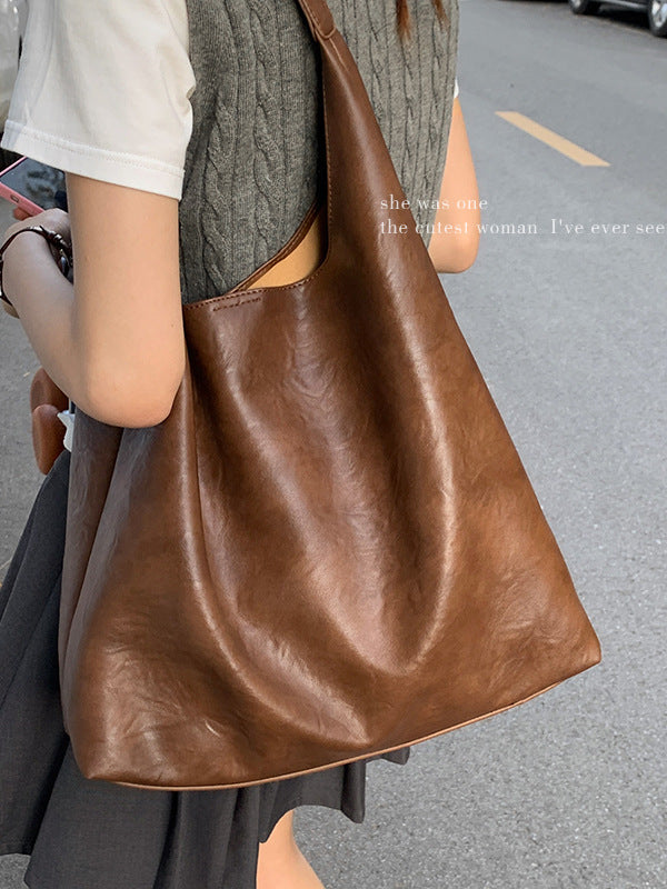 Women's High-grade Commuter Solid Color Simple Large Tote Bags