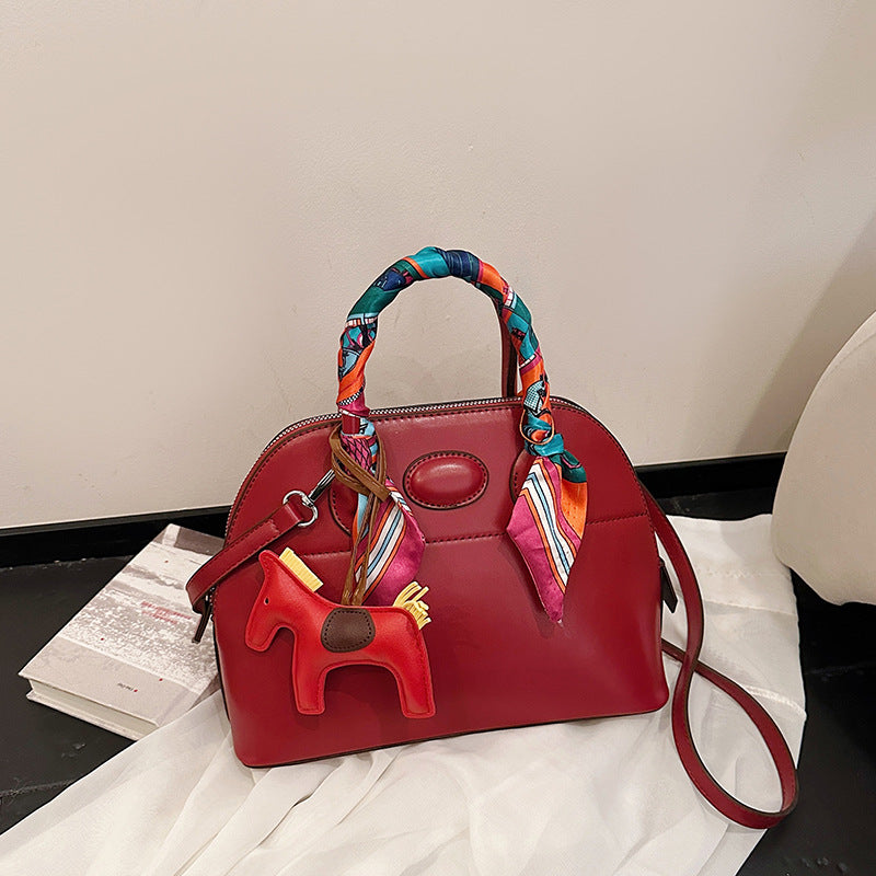 Women's Shell Cowhide Bowling Portable Zippered Women's Handbag