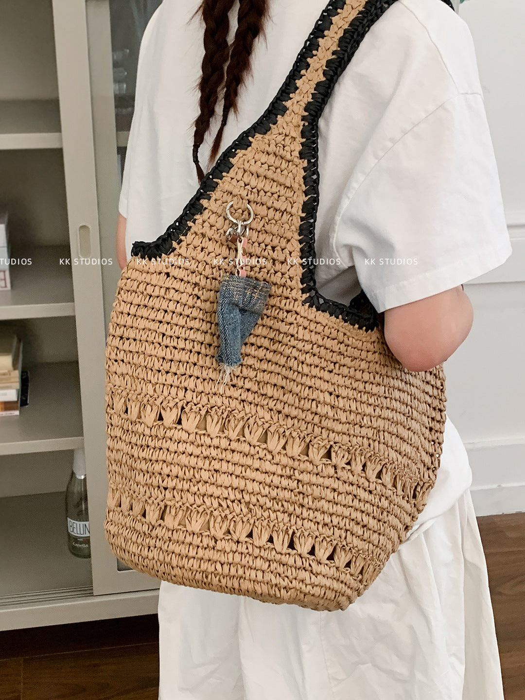 Women's Korean Style Large Capacity Straw Vegetable Underarm Bag