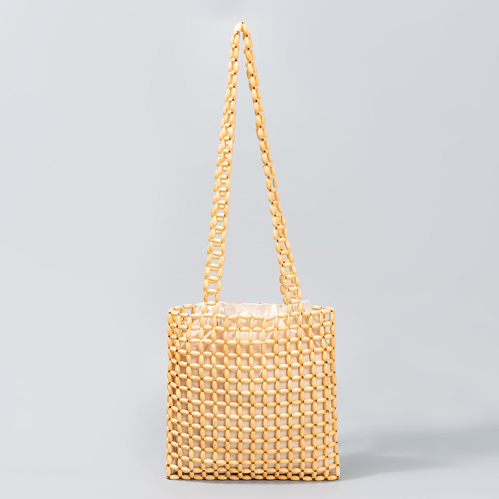 Women's Beach Vacation Hand-woven Solid Color Wooden Women's Shoulder Bag