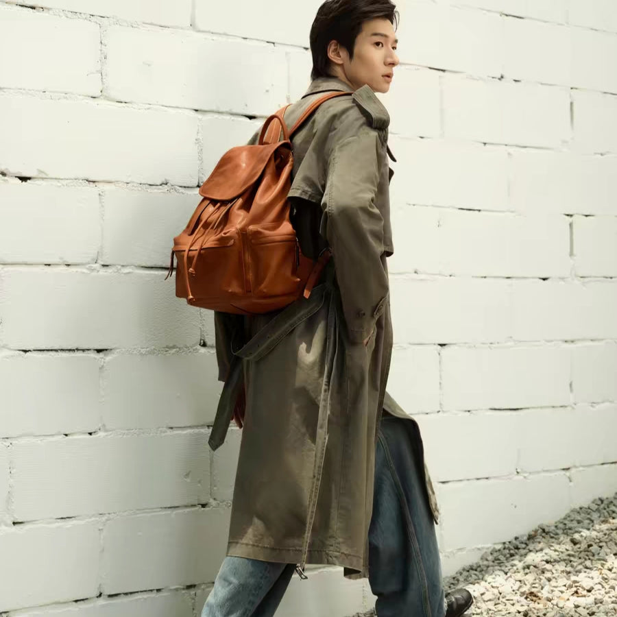 Women's & Men's Vegetable Tanned Sheepskin Lightweight Retro Genuine Leisure Backpack