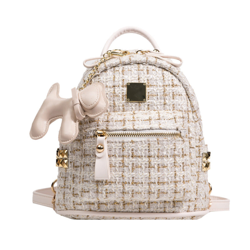 Women's Mini Textured Gold Plaid Shoulders Women's Backpack