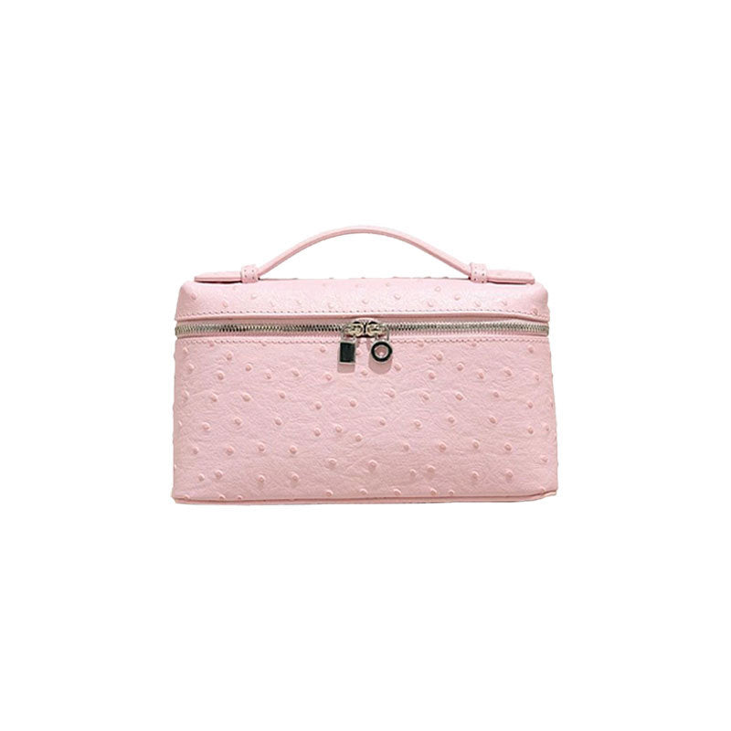 Women's Layer Cowhide Ostrich Grain Lunch Box Genuine Women's Messenger Bag