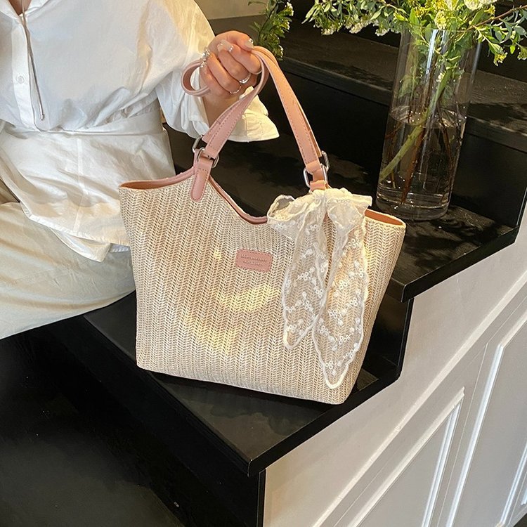 Summer Knitted Large Capacity Simple Ribbon Tote Bag