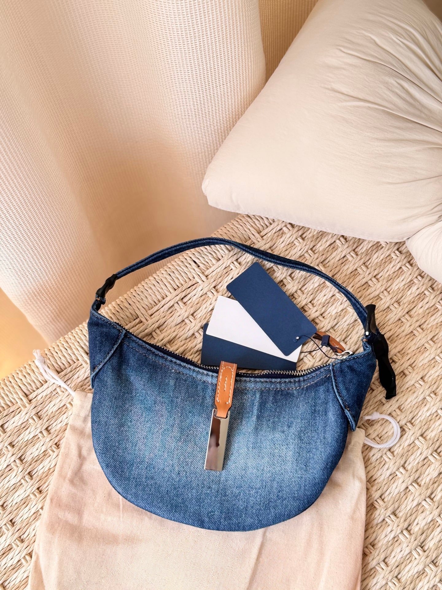 Retro Denim Classic Washed Design Moon Underarm Bag