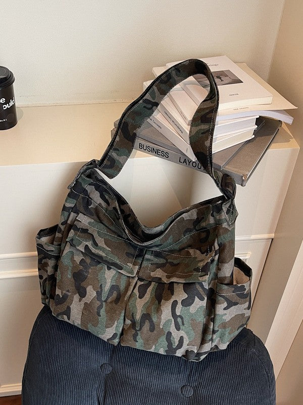 Style Washed Old Large Capacity Canvas Simple Camouflage For Men's Messenger Bag